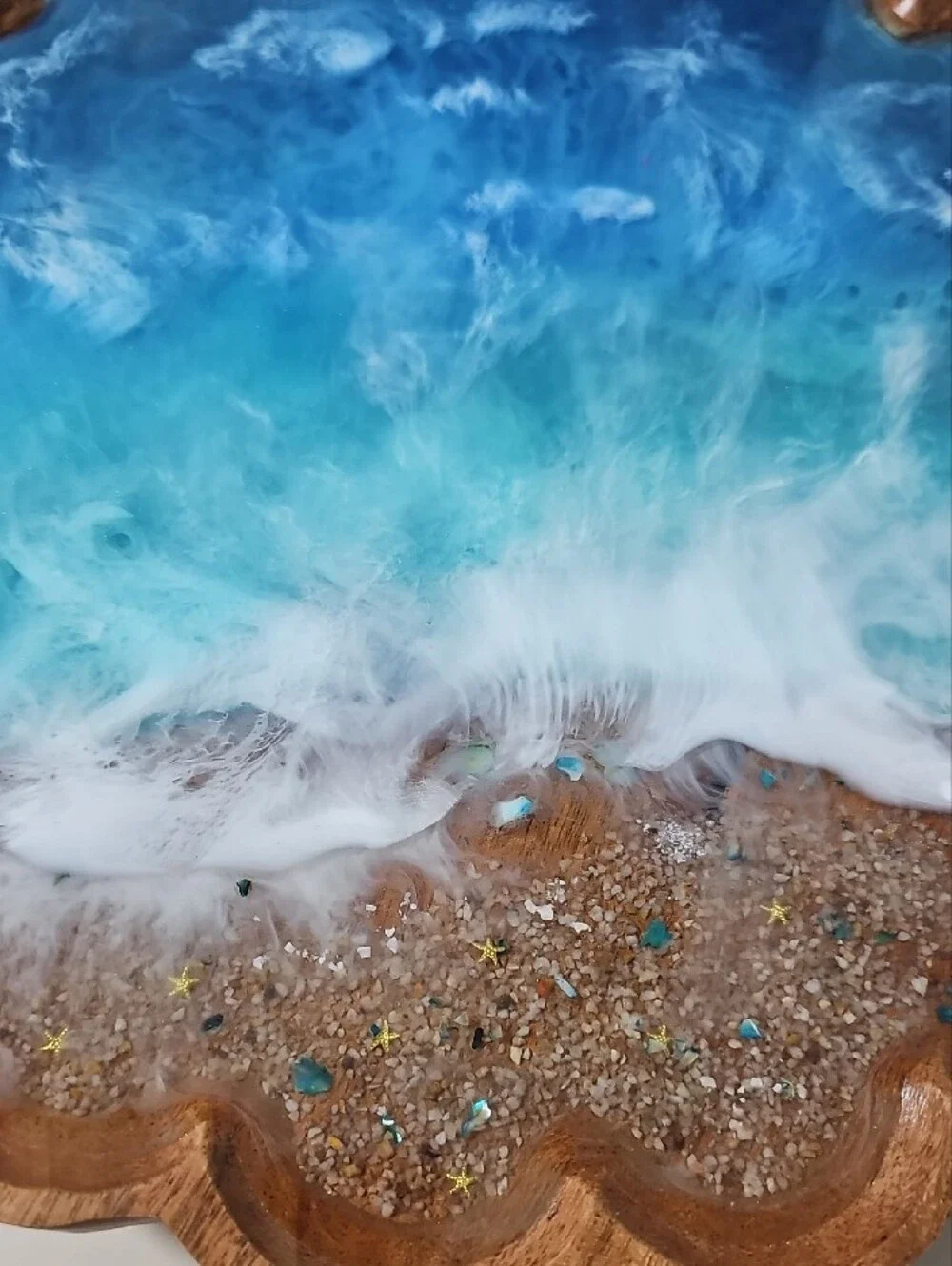 Lazy Susan Wood -Handcrafted Blue Ocean With Epoxy Resin